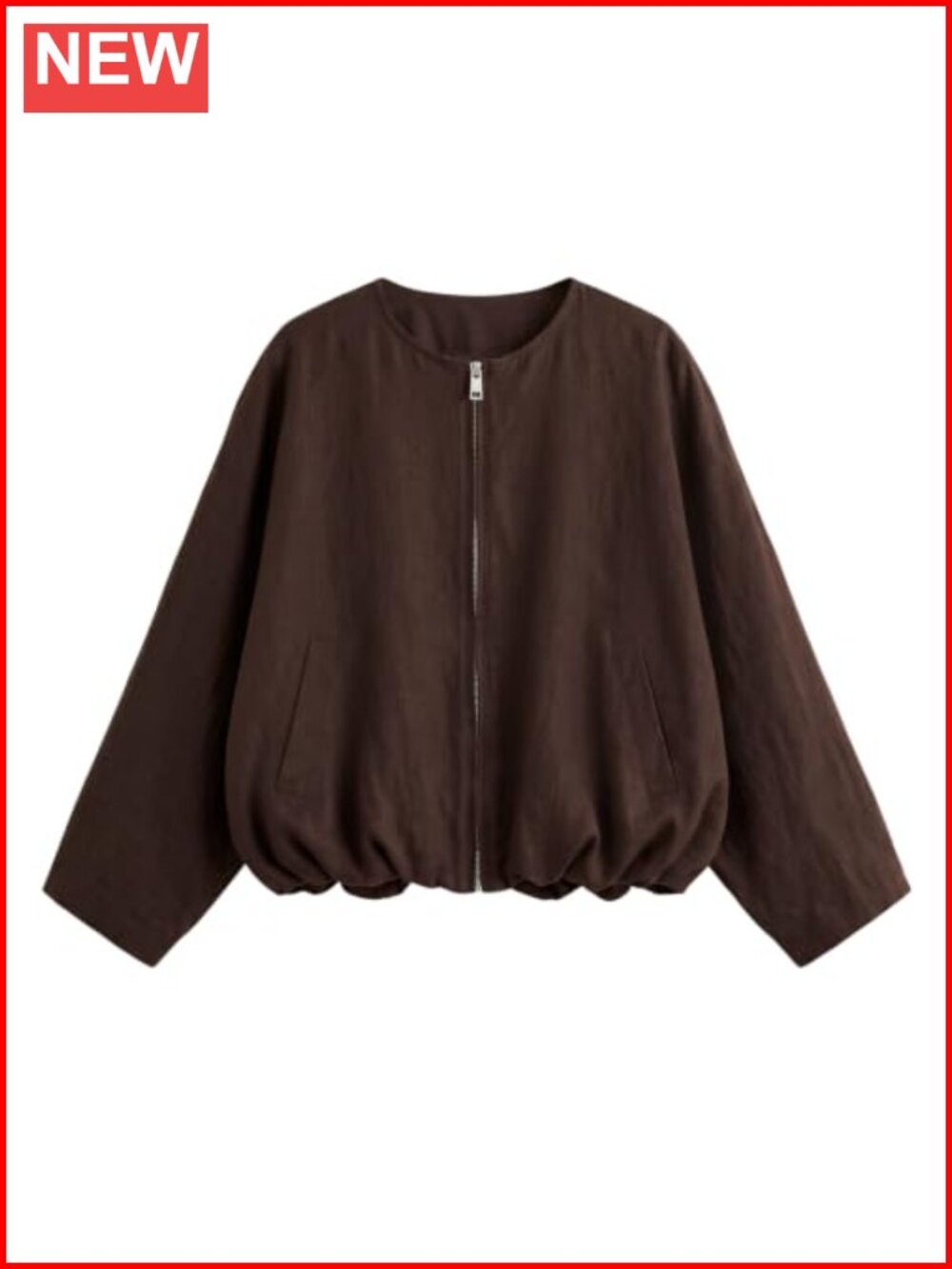 Women Lightweight Bomber Jacket Crop Collarless Oversized Zip Up Coat